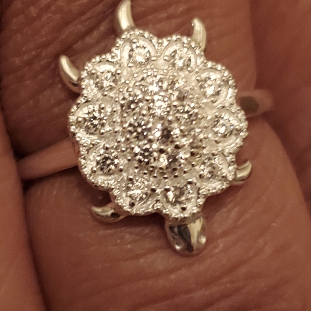 Diamond Sterling Silver Turtle Ring 0.5 ctw - Picture 2 of 10